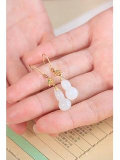 和田玉〈羊脂·葫芦·18k耳坠〉 特色精品❤️新疆羊脂级白玉葫芦